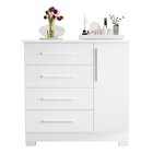 Cômoda 4 Gavetas 1 Porta Nt 5185  Branco New/rosa