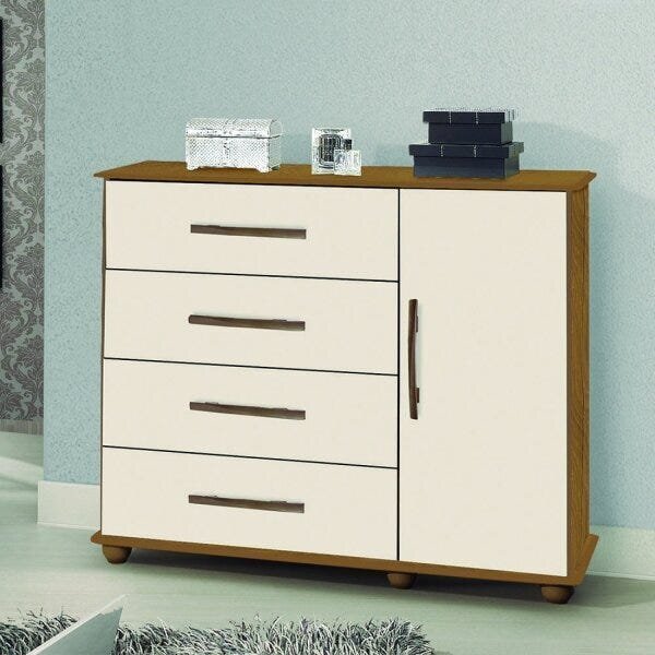 Cômoda 4 Gavetas 1 Porta Veneza Móveis Primus Mel/pérola