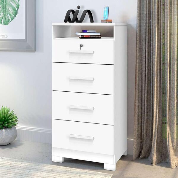 Cômoda 4 Gavetas Colmeia E Chave Branco Ártico New Primordial