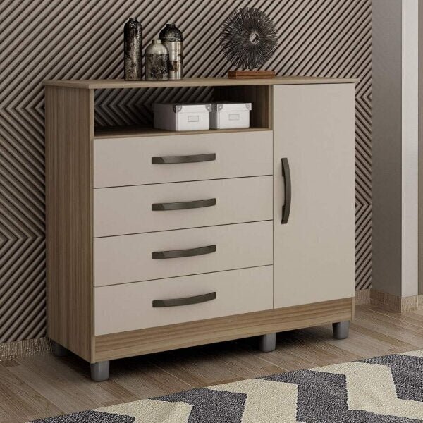 Cômoda 4 Gavetas Com Sapateira Paris Chf Cedro/off White