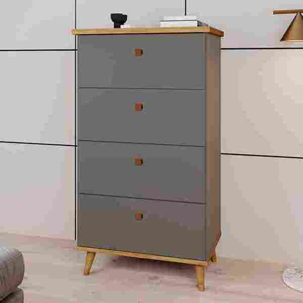 Cômoda 4 Gavetas Dallas Cinza Com Carvalho Rede Móveis