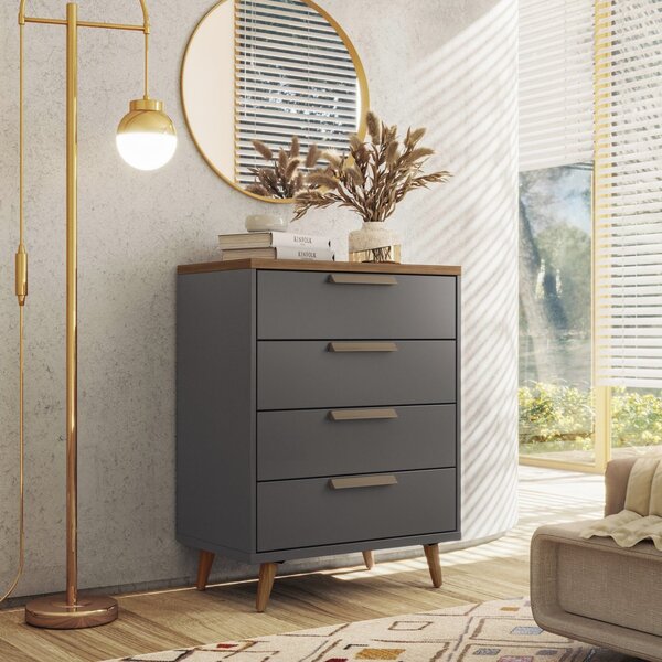 Cômoda 4 Gavetas New Conect Grafite/jatobá