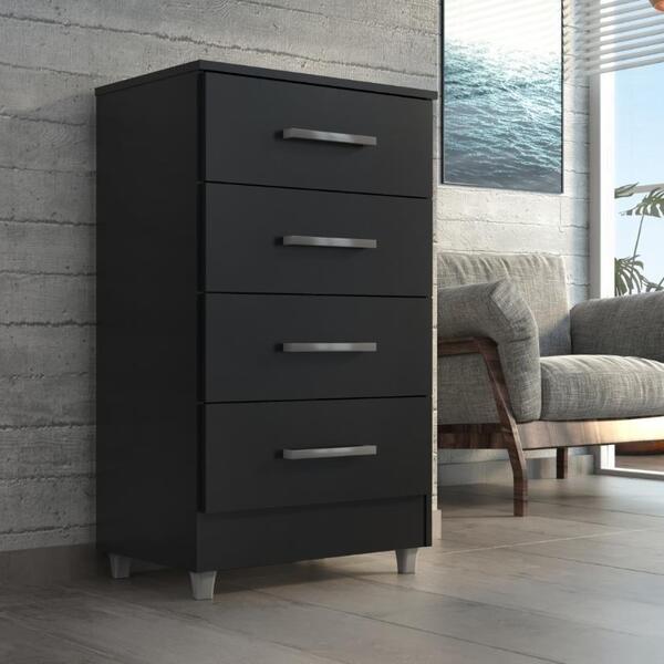 Comoda 4 Gavetas Preto Onix Flavia Quarta Divisão Moveis