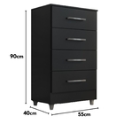 Comoda 4 Gavetas Preto Onix Flavia Quarta Divisão Moveis