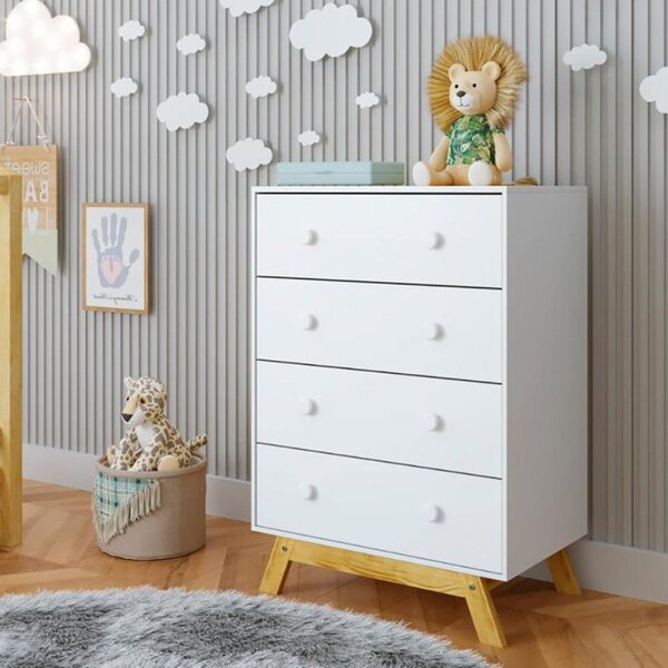 Cômoda 4 Gavetas Puxador Bolinha Arthur Rodmóveis Branco