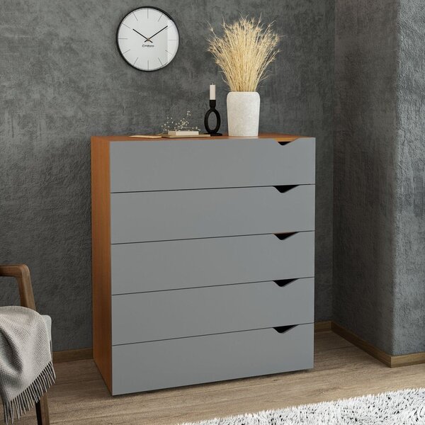 Cômoda 5 Gavetas 104,2cm X 90cm Porto Freijó/cinza