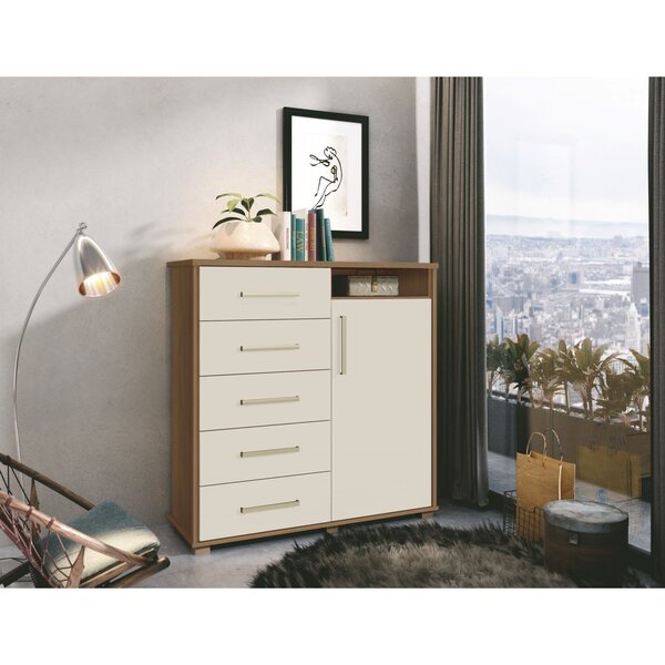 Cômoda 5 Gavetas 1 Porta 100% Mdf Siena Freijó/off White