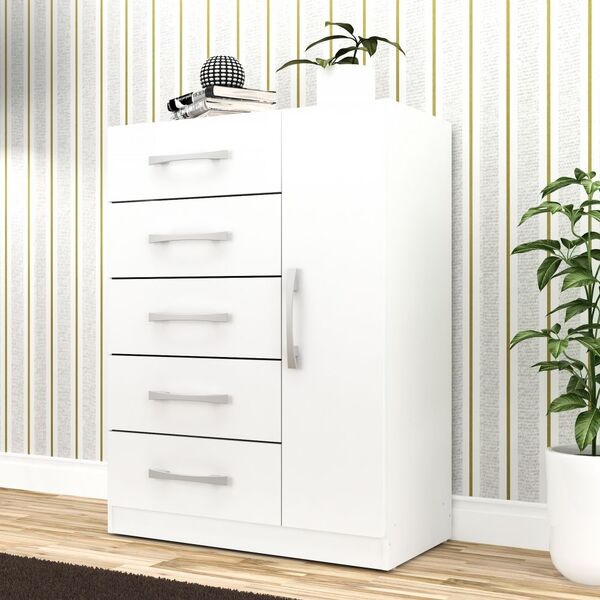 Cômoda 5 Gavetas 1 Porta Corais Branco - Rodial