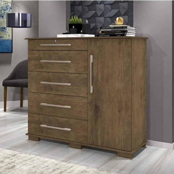 Cômoda 5 Gavetas 1 Porta Detroit New  Jequitibá