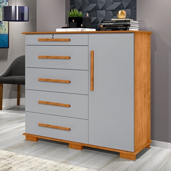 Cômoda 5 Gavetas 1 Porta Detroit New Nature/cinza