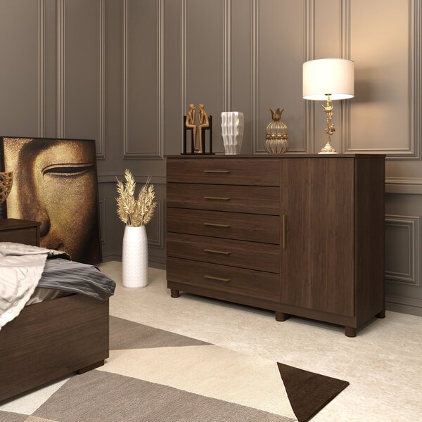 Cômoda 5 Gavetas 1 Porta Veronna Tcil Móveis Cacau