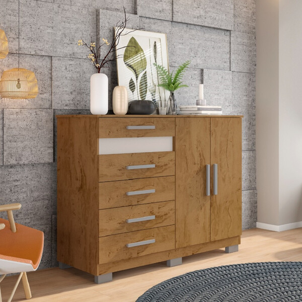 Cômoda 5 Gavetas 2 Portas Com Pés Flex Co8030 Araplac