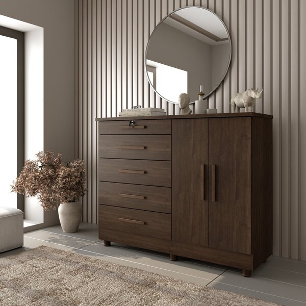 Cômoda 5 Gavetas 2 Portas Istambul Tcil Móveis Cacau