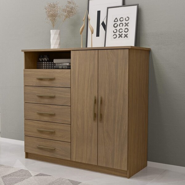 Cômoda 5 Gavetas 2 Portas Viena  Nogueira