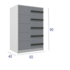 Cômoda 5 Gavetas 60 Cm De Largura Branco/ Cinza