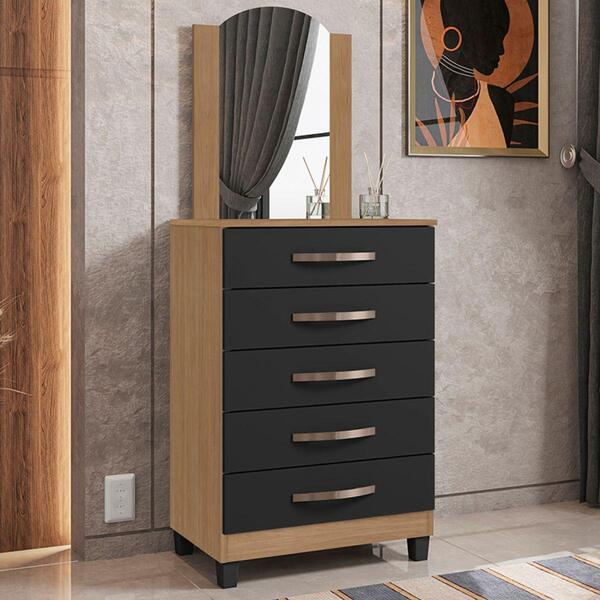 Cômoda 5 Gavetas Boston Nature Grafite Personalizado