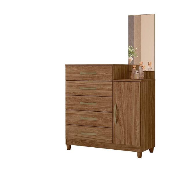 Cômoda 5 Gavetas E 1 Porta Com Espelho Naturale 937022