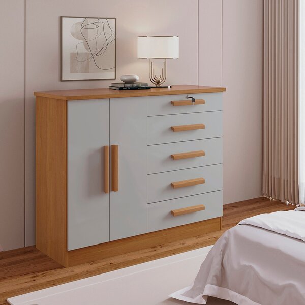 Cômoda 5 Gavetas E Chave Zeus Cinamomo/ Off White