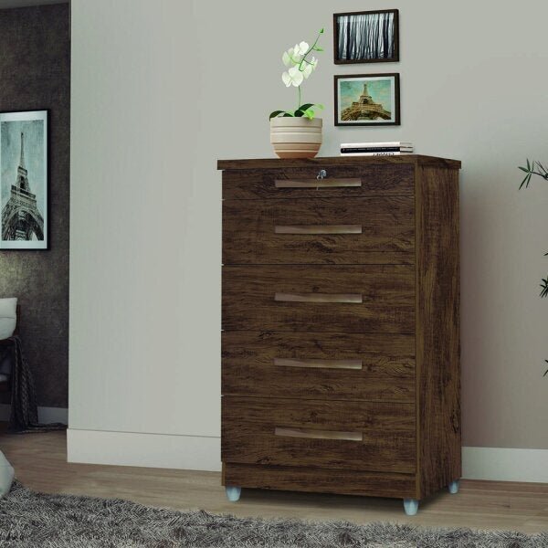 Cômoda 5 Gavetas Emas Móveis Primus Amêndoa