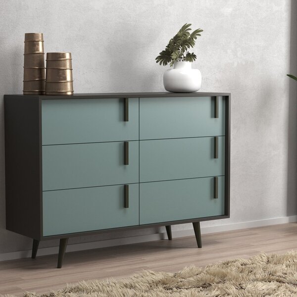 Cômoda 6 Gavetas 124 Cm Largura Tulipa Grafite/cinza