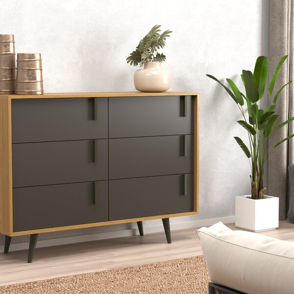 Cômoda 6 Gavetas 124 Cm Largura Tulipa Nogal/grafite