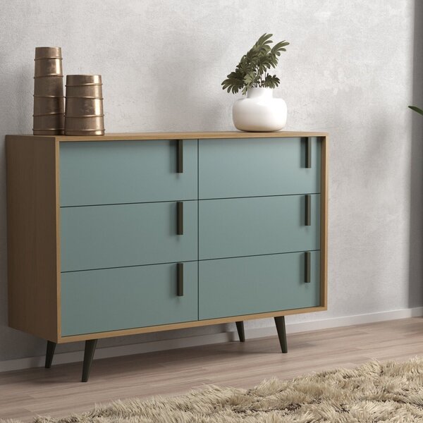 Cômoda 6 Gavetas 124x90x45cm Tulipa Nogal/grey