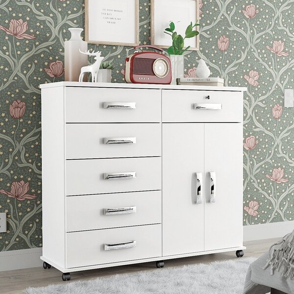 Cômoda 6 Gavetas 2 Portas Platina 2019 Lukalian Móveis Branco