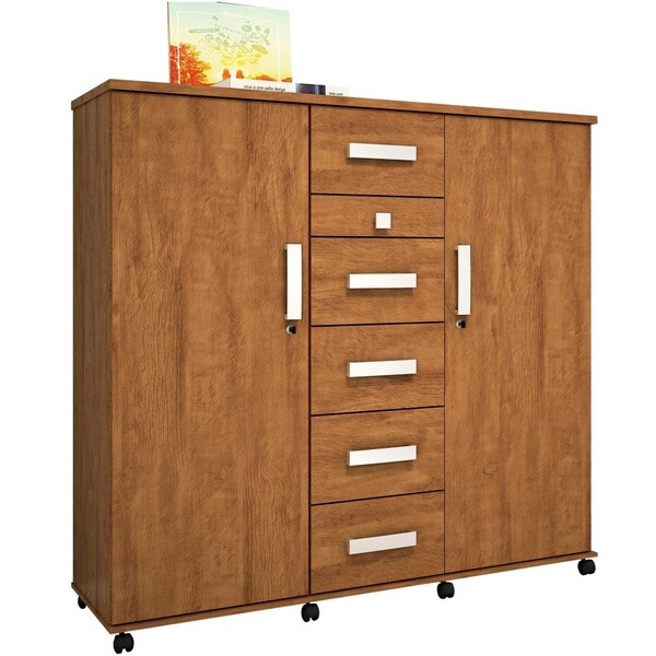 Cômoda 6 Gavetas 2 Portas Roma Amêndoa - Lukaliam Móveis