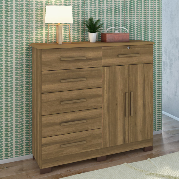 Cômoda 6 Gavetas 2 Portas Xangai Plus - Amêndoa