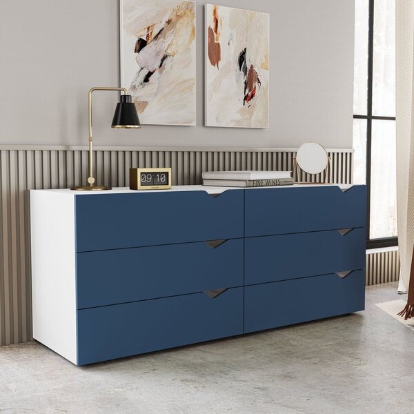 Cômoda 6 Gavetas 63,1x150,1x46 Cm Porto Branco/azul