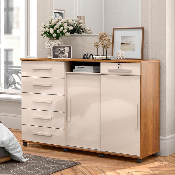 Cômoda 6 Gavetas Com Cabideiro E Colmeia Organizadora Freijó