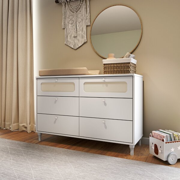 Cômoda 6 Gavetas Com Rattan Coleção Fofura Branco Acetinado/r