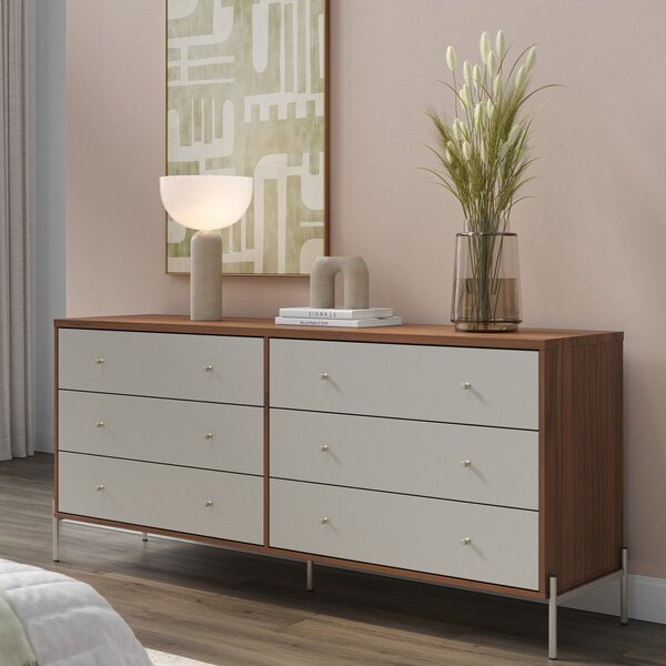 Cômoda 6 Gavetas Jasper 178 Cm Canella/off-white / Champanhe