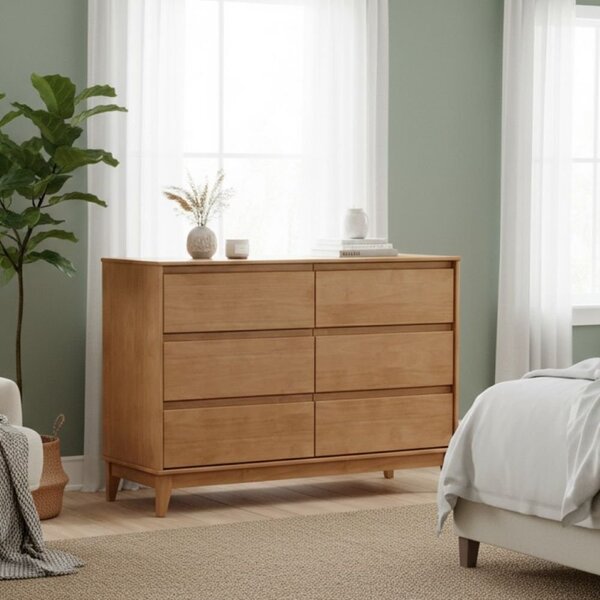 Cômoda 6 Gavetas Mdf E Madeira Maciça Linha Prata  Freijó