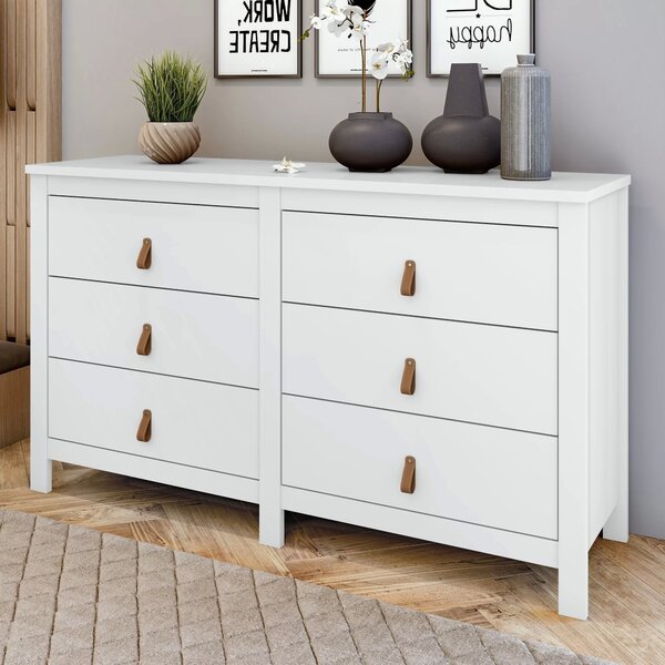 Cômoda 6 Gavetas Puxadores De Couro Maia Móveis Lopas Branco