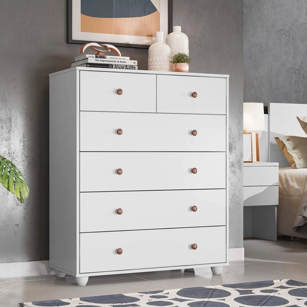 Cômoda 6 Gavetas Vittoria -  Albatroz Móveis - Branco Fosco
