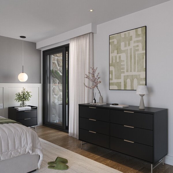 Cômoda 6 Gavetas Yves 135cm X 79cm X 46,2cm Preto /champanhe