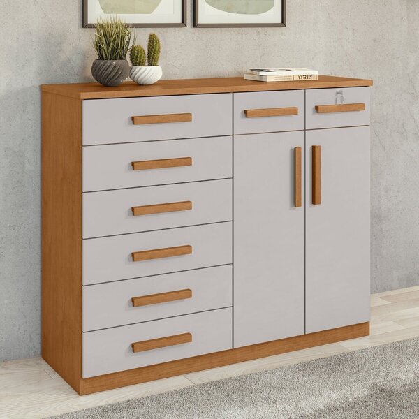 Cômoda 8 Gavetas 2 Portas 118,5x142cm Toronto Amêndoa Clean/o