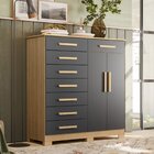 Cômoda 8 Gavetas 2 Portas Com Cabideiro Verona Nature/titanium