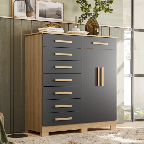 Cômoda 8 Gavetas 2 Portas Com Cabideiro Verona Nature/titanium