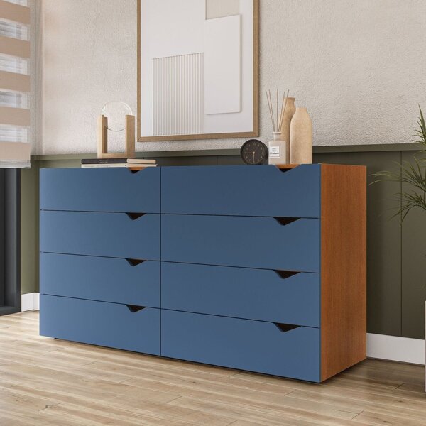 Cômoda 8 Gavetas 83,5x150,1x46 Cm Porto Freijó/azul