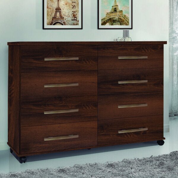 Comoda 8 Gavetas Com Rodizios Jade  Freijó