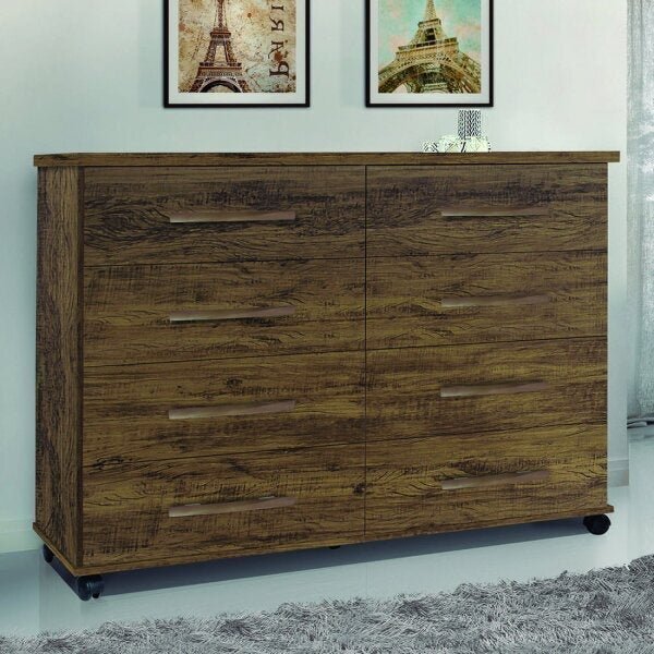 Comoda 8 Gavetas Com Rodizios Jade Amêndoa