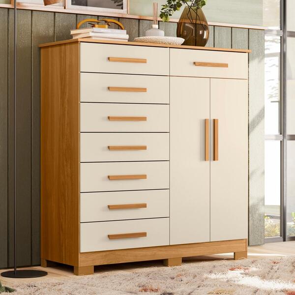 Cômoda 8 Gavetas Com Sapateira Carvalho Grife Off White Veron