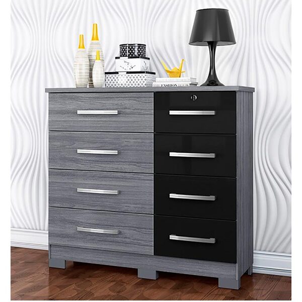 Cômoda 8 Gavetas Texas - Móveis Albatroz - Platina / Preto