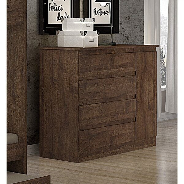 Cômoda  045 4 Gavetas 1 Porta Com Sapateira New Canion