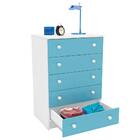 Cômoda Abel 5 Gavetas Branco E Azul Brilho Politorno