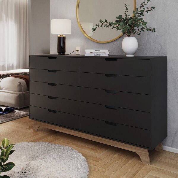 Cômoda Alice 10 Gavetas Em 100% Mdf Yescasa Preto/louro Freijó