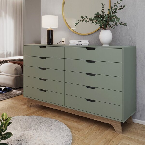 Cômoda Alice 10 Gavetas Em 100% Mdf Yescasa Verde/louro Freijó