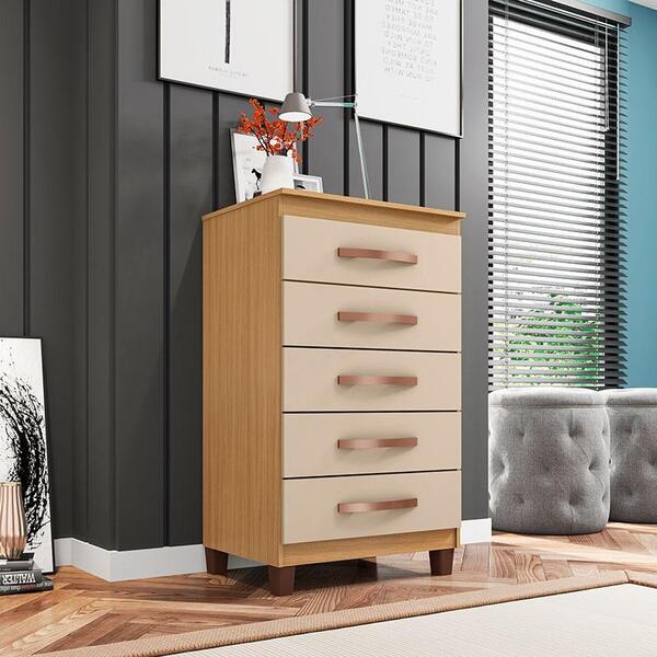 Cômoda Ambiente Catar 5 Gavetas Carvalho Americano Off White